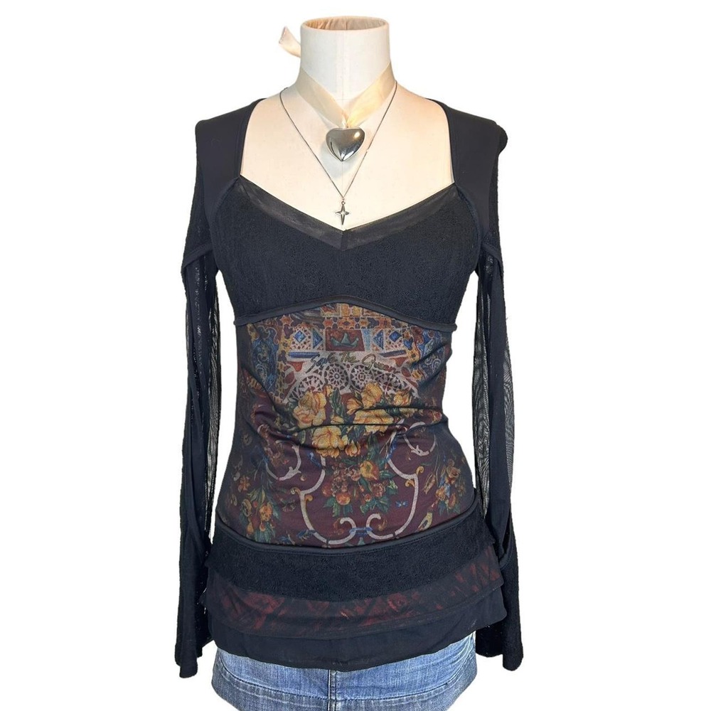 Save The Queen mesh print long sleeve
